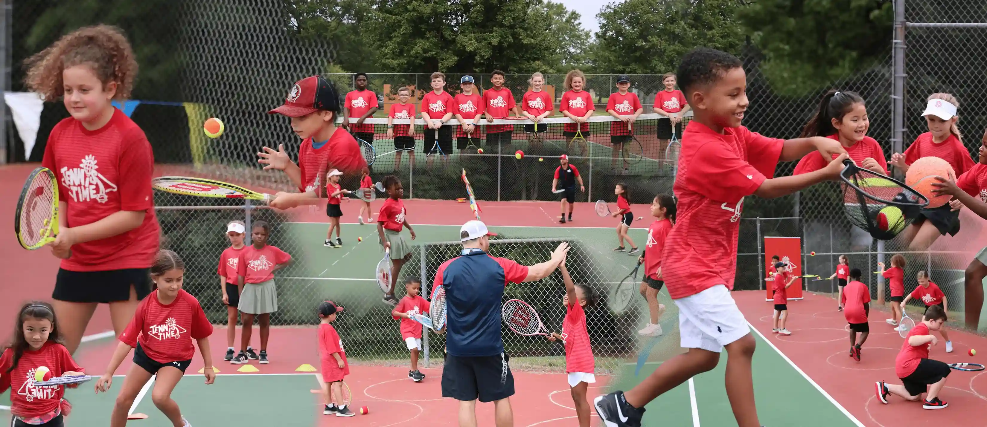 Group kids tennis lesson at Tennis Time Academies Charlotte NC